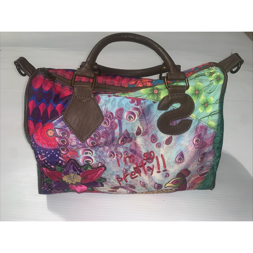 Desigual Shoulder Satchel Bag I'm So Pretty Peacock Embroidered Floral Boho Y2K